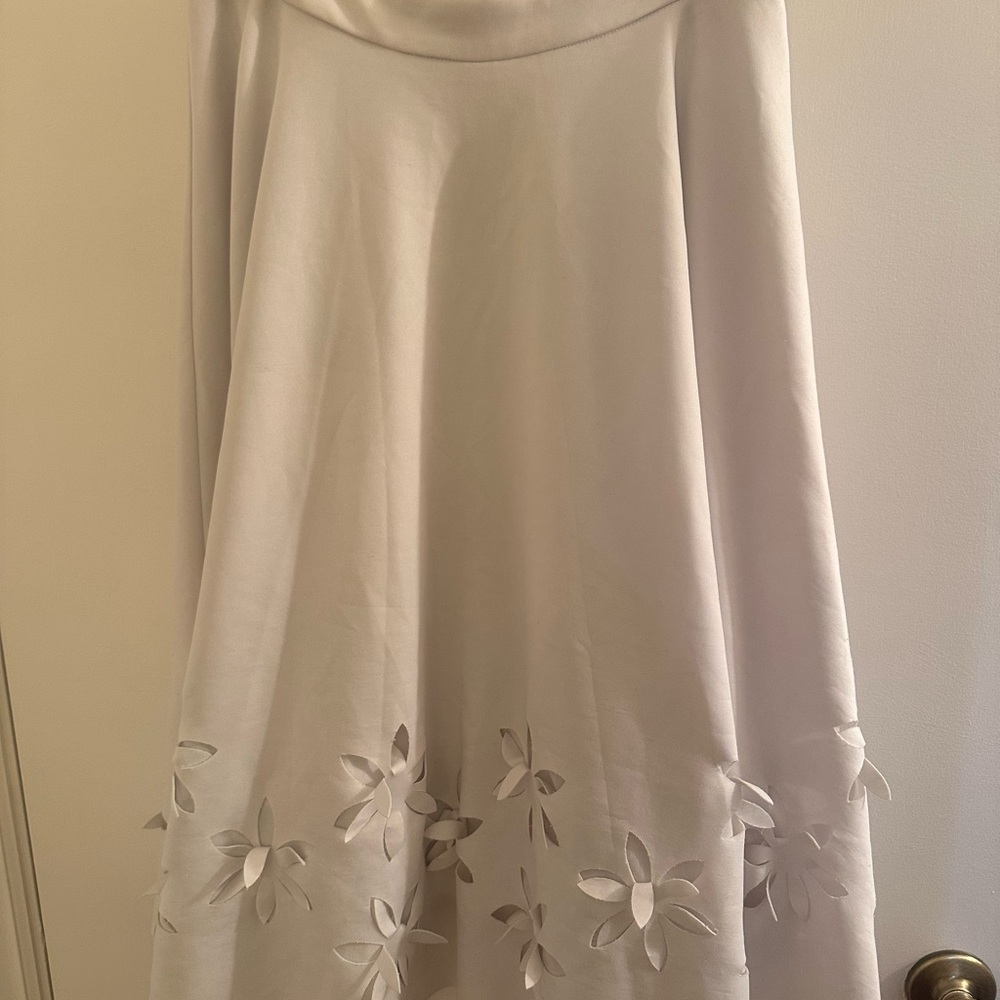 Gracia White A-Line Skirt with Floral Cutouts